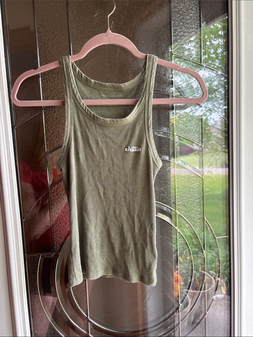 American Eagle Outfitters Olive Ribbed "chillin" Tank Top